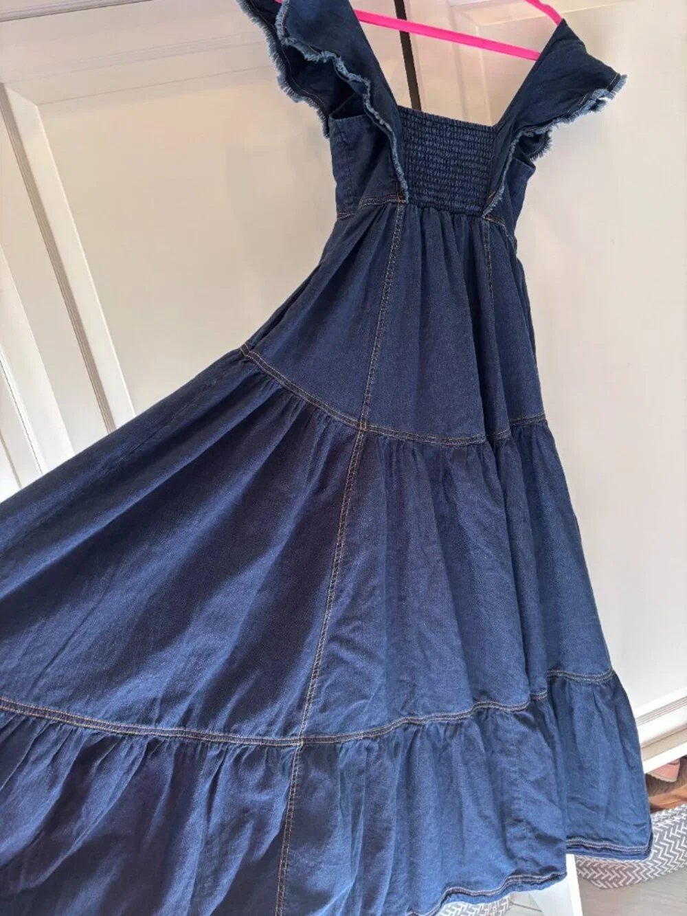 Anthropologie Pilcro Navy Denim Button-Front Ruffle Maxi Dress - Picture 5 of 8
